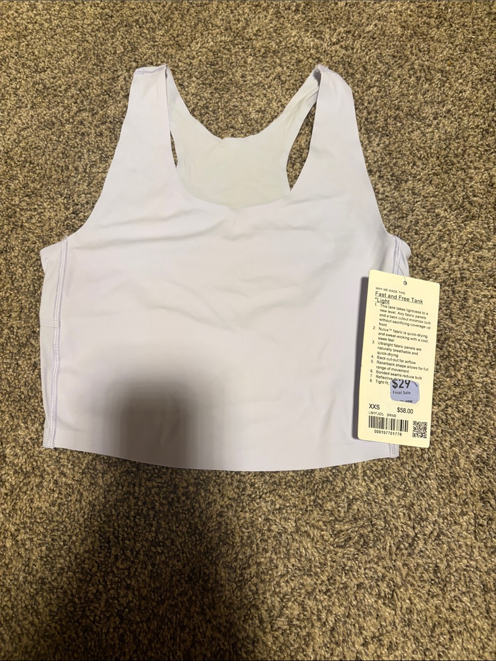 lululemon athletica Light Lavender Racerback Tank Bra